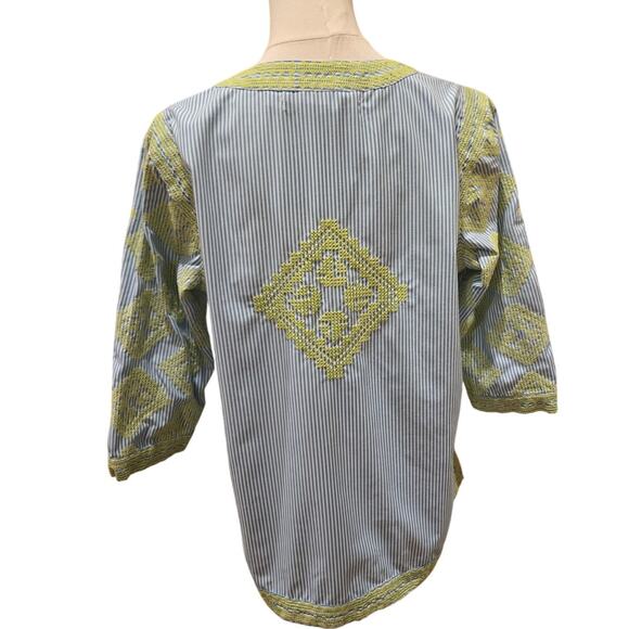 Gretchen Scott Designs Embroidered Top Blue Yellow Boho Beach Cruise Medium - Picture 5 of 10